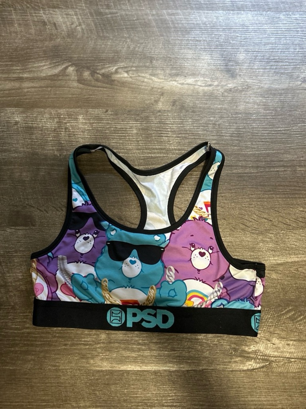 PSD Care Bears Black-Trimmed Purple & Blue Sports Bra